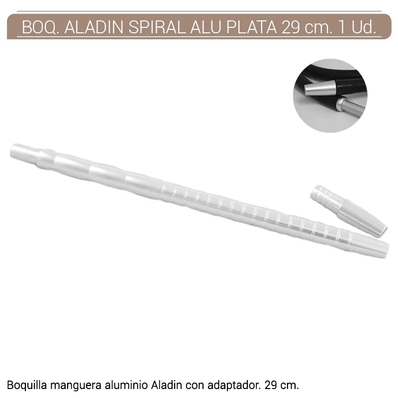 ALAGESH00002_main-20260208032732227-7944 BOQUILLA SHISHA ALADIN SPIRAL ALUMINIO PLATA 29 cm. 1 Ud. M350SI - Imagen 1