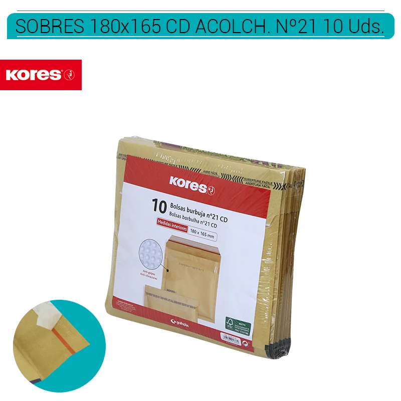 KOR40PA00001_main-20260207204706295-5025 SOBRES KORES ACOLCHADOS KRAFT Nº21 CD 180 x 165 mm. 10 Uds. 10182100 - Imagen 1