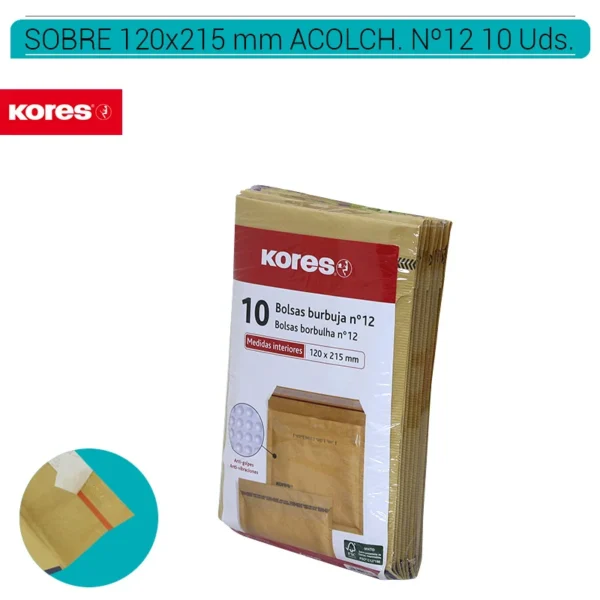 SOBRES KORES ACOLCHADOS KRAFT Nº12 120 x 215 mm. 10 Uds. 10181200