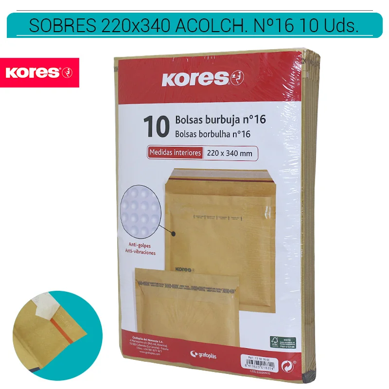 KORA0PA00001_main-20260207204854327-3719 SOBRES ACOLCHADOS KRAFT Nº16 220 x 340 mm. 10 Uds. 10181600 - Imagen 1