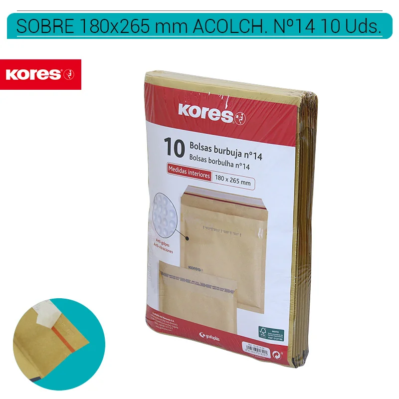 KORC0PA00001_main-20260207204937498-4706 SOBRES KORES ACOLCHADOS KRAFT Nº14 180 x 265 mm. 10 Uds. 10181400 - Imagen 1