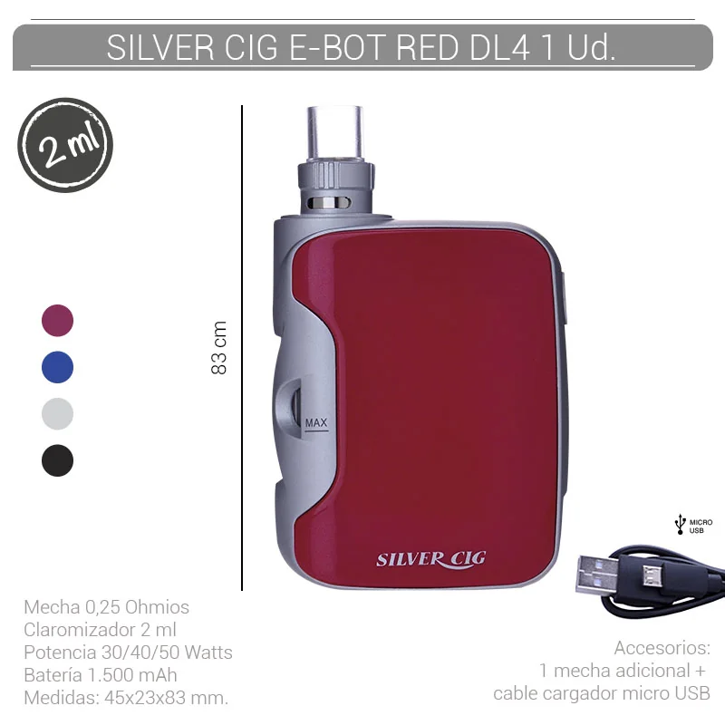 SILGEVA00006_main-20260207214413799-4131 SILVER CIG E-BOT RED 1500 mAh/0.25 Ohm DL4 1 Ud. 40678772 - Imagen 1