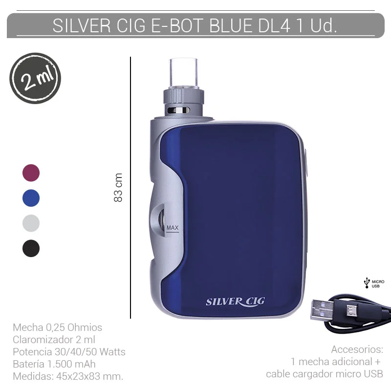 SILGEVA00007_main-20260207214424221-9024 SILVER CIG E-BOT BLUE 1500 mAh/0.25 Ohm DL4 1 Ud. 40678773 - Imagen 1