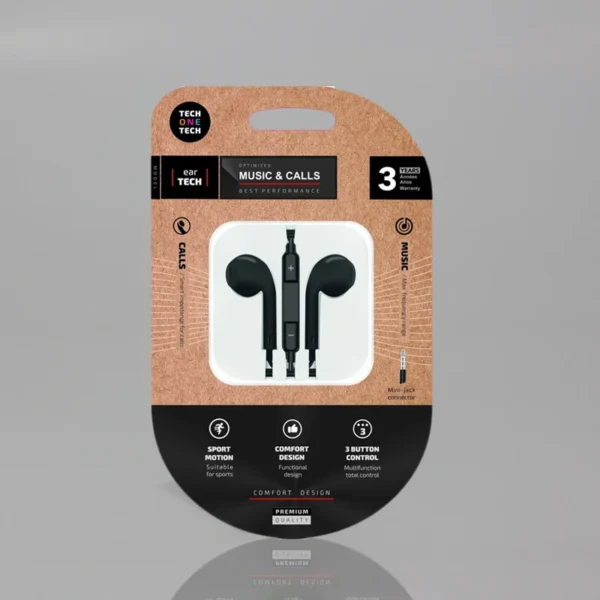 AURICULARES EARTECH BLACK INTRAURAL MINI-JACK 1 Ud.TEC1002