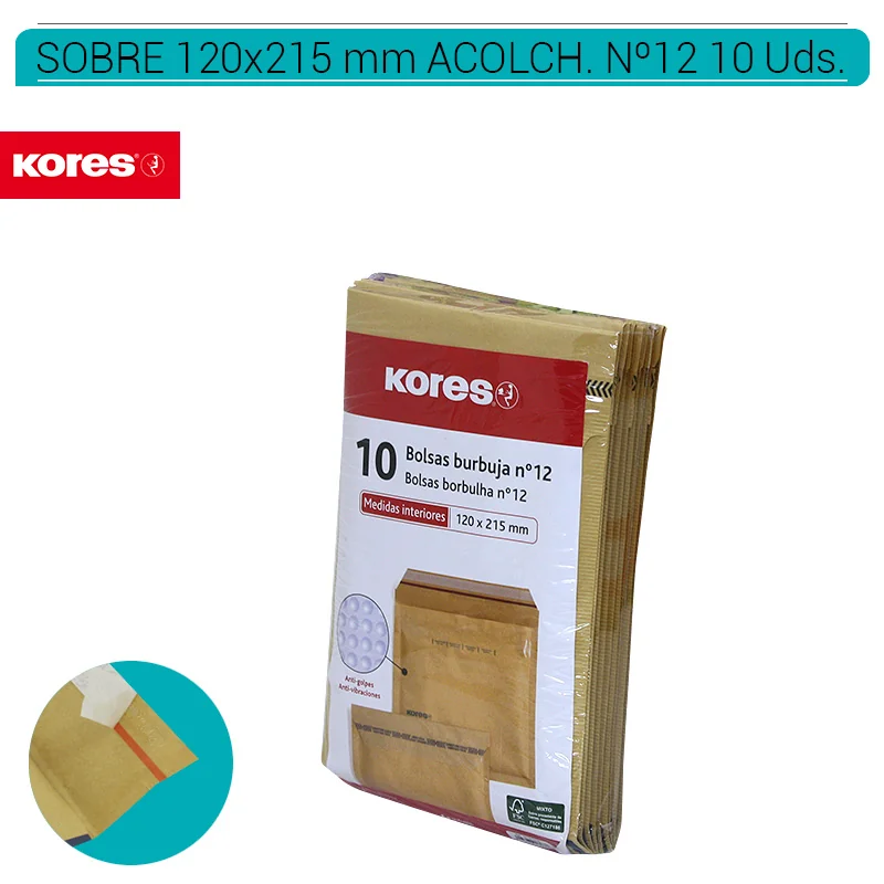KOR60PA00001_main-20260207204749381-6080.webp SOBRES KORES ACOLCHADOS KRAFT Nº12 120 x 215 mm. 10 Uds. 10181200 - Imagen 1